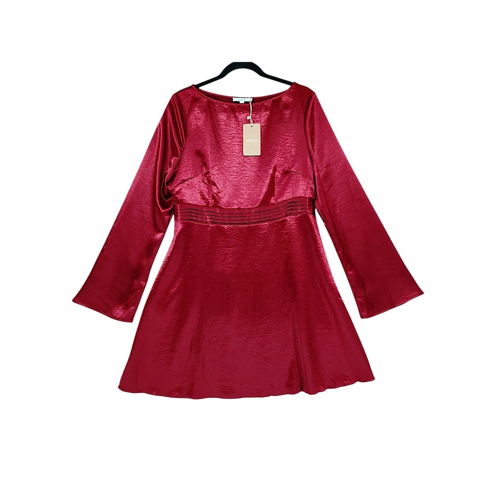 Rihoas Mini Dress L Red Satin Bell Sleeves Party Christmas Holiday New Years NEW
